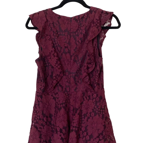 Lulu's Molinetto Lace Ruffled Tiered Sleeveless Maxi Dress in Burgundy, Size S - Picture 8 of 14